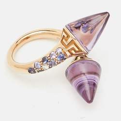 Versace Virya Amethyst Diamond 18K Rose Gold Cocktail Ring Size 48
