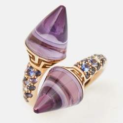 Versace Virya Amethyst Diamond 18K Rose Gold Cocktail Ring Size 48