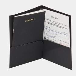 Pre Owned Versace Greca Onyx 18k Yellow Gold Ring Size 54