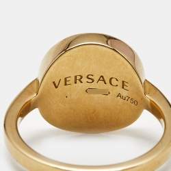 Pre Owned Versace Greca Onyx 18k Yellow Gold Ring Size 54