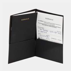 Pre Owned Versace Greca Onyx 18k Yellow Gold Earrings