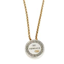 Pre Owned Versace 18K Yellow Gold and 925 Silver Medusa Pendant Necklace