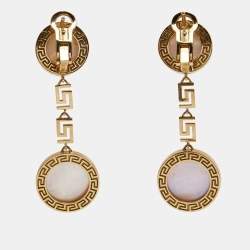 Versace Greca Mother of Pearl 18k Yellow Gold Earrings