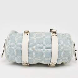 Versace Blue/white Denim and Croc Embossed Leather Madonna Satchel