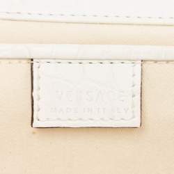 Versace Blue/white Denim and Croc Embossed Leather Madonna Satchel