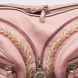 Versace Pink Leather Zip Embellished Repeat Hobo