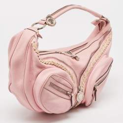 Versace Pink Leather Zip Embellished Repeat Hobo