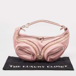 Versace Pink Leather Zip Embellished Repeat Hobo
