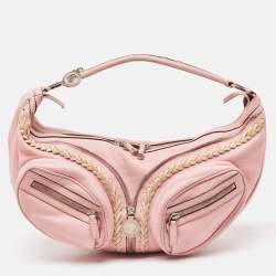 Versace Pink Leather Zip Embellished Repeat Hobo