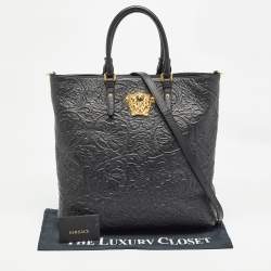 Versace Black Barocco Embossed Leather La Medusa Tote