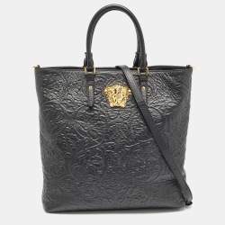 Versace Black Barocco Embossed Leather La Medusa Tote