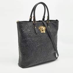 Versace Black Barocco Embossed Leather La Medusa Tote