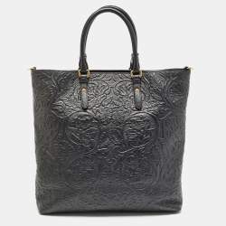 Versace Black Barocco Embossed Leather La Medusa Tote