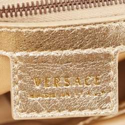 Pre Owned Versace Gold Perforated Leather Tassel Shoulder Bag