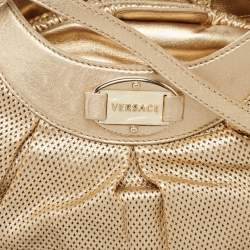 Pre Owned Versace Gold Perforated Leather Tassel Shoulder Bag