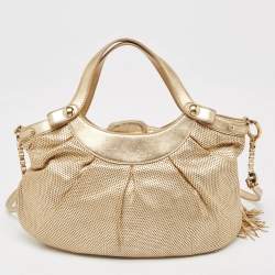 Pre Owned Versace Gold Perforated Leather Tassel Shoulder Bag