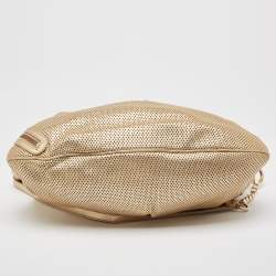 Pre Owned Versace Gold Perforated Leather Tassel Shoulder Bag