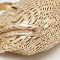 Pre Owned Versace Gold Perforated Leather Tassel Shoulder Bag