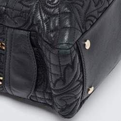 Versace Black Baroque Embossed Leather Demetra Vanitas Satchel