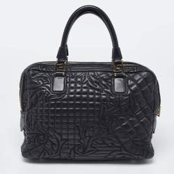 Versace Black Baroque Embossed Leather Demetra Vanitas Satchel