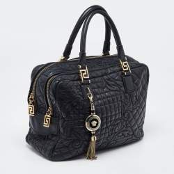Versace Black Baroque Embossed Leather Demetra Vanitas Satchel