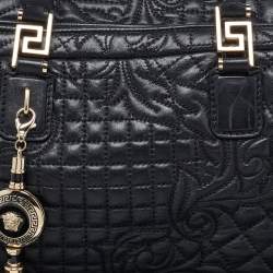 Versace Black Baroque Embossed Leather Demetra Vanitas Satchel
