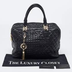 Versace Black Baroque Embossed Leather Demetra Vanitas Satchel