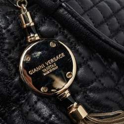 Versace Black Baroque Embossed Leather Demetra Vanitas Satchel