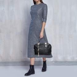 Versace Black Baroque Embossed Leather Demetra Vanitas Satchel