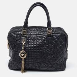 Versace Black Baroque Embossed Leather Demetra Vanitas Satchel