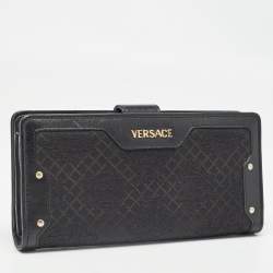 Pre Owned Versace Black Canvas and Leather Medusa Continental Flap Wallet