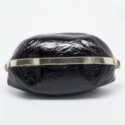 Pre Owned Versace Black/Gold Patent Leather Medussa Flap Hobo