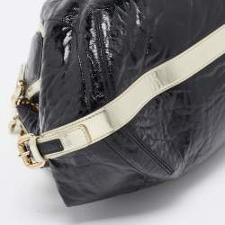 Pre Owned Versace Black/Gold Patent Leather Medussa Flap Hobo