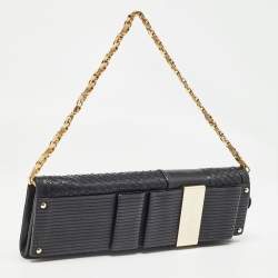 Pre Owned Versace Black Quilted Leather Medallion Chain Clutch