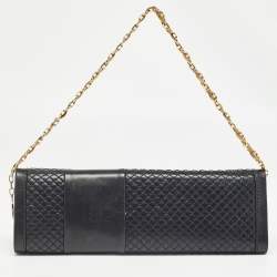 Pre Owned Versace Black Quilted Leather Medallion Chain Clutch