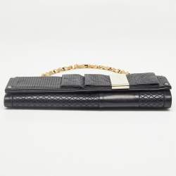 Pre Owned Versace Black Quilted Leather Medallion Chain Clutch