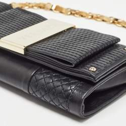 Pre Owned Versace Black Quilted Leather Medallion Chain Clutch
