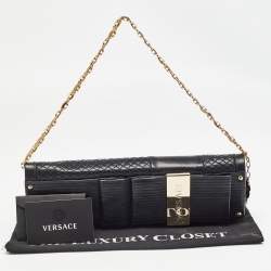 Pre Owned Versace Black Quilted Leather Medallion Chain Clutch