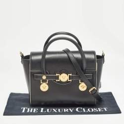 Pre Owned Versace Black Leather Medium Medusa Medallion Tote