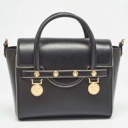 Pre Owned Versace Black Leather Medium Medusa Medallion Tote