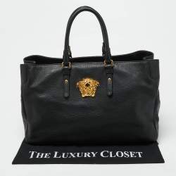 Pre Owned Versace Black Leather La Medusa Shopper Tote