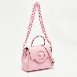 Versace Pink Leather La Medusa Top Handle Bag