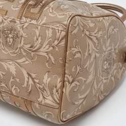 Versace Beige/Gold Printed Coated Canvas and Leather Boston Bag