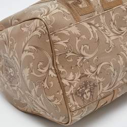 Versace Beige/Gold Printed Coated Canvas and Leather Boston Bag
