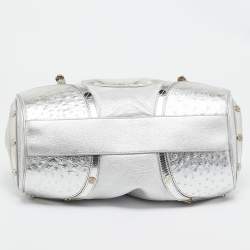 Versace Silver Ostrich Embossed, Patent and Leather Chain Link Satchel