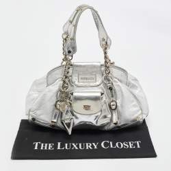 Versace Silver Ostrich Embossed, Patent and Leather Chain Link Satchel