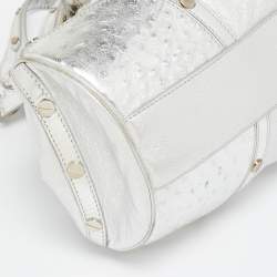 Versace Silver Ostrich Embossed, Patent and Leather Chain Link Satchel