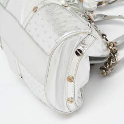 Versace Silver Ostrich Embossed, Patent and Leather Chain Link Satchel