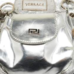 Versace Silver Ostrich Embossed, Patent and Leather Chain Link Satchel