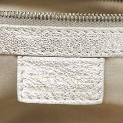 Versace Silver Ostrich Embossed, Patent and Leather Chain Link Satchel